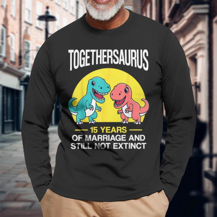 15Th 15-Year Wedding Anniversary T-Rex Couple Long Sleeve Gifts for Old Men