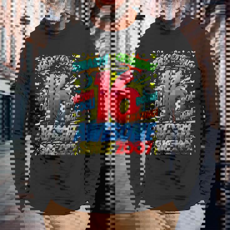 16Th Birthday Comic Style Awesome Since 2007 16 Year Old Boy Long Sleeve T-Shirt Gifts for Old Men