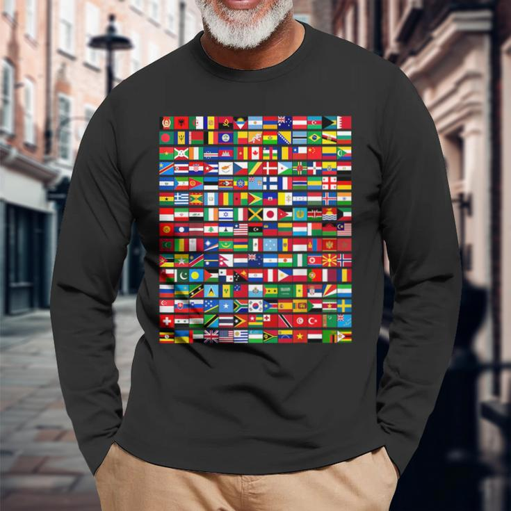 195 Flags Of All Countries In The World International Event Long Sleeve T-Shirt Gifts for Old Men