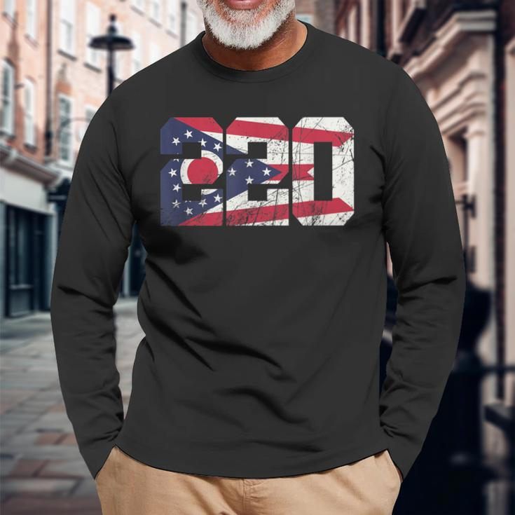 220 Area Code Flag Of Ohio State Vintage Long Sleeve T-Shirt Gifts for Old Men