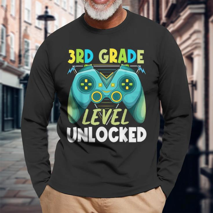 3Rd Grade Level Unlocked First Day Back To School Boys Long Sleeve T-Shirt Gifts for Old Men