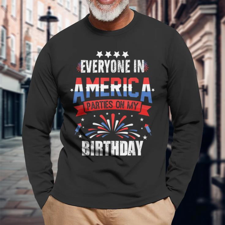 4Th Of July 2023 Everyone In America Parties On My Birthday Long Sleeve T-Shirt Gifts for Old Men