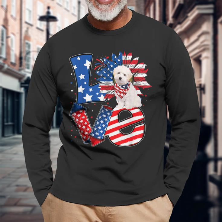 4Th Of July Decor Patriotic Love Maltipoo Dog Usa Flag Long Sleeve T-Shirt T-Shirt Gifts for Old Men