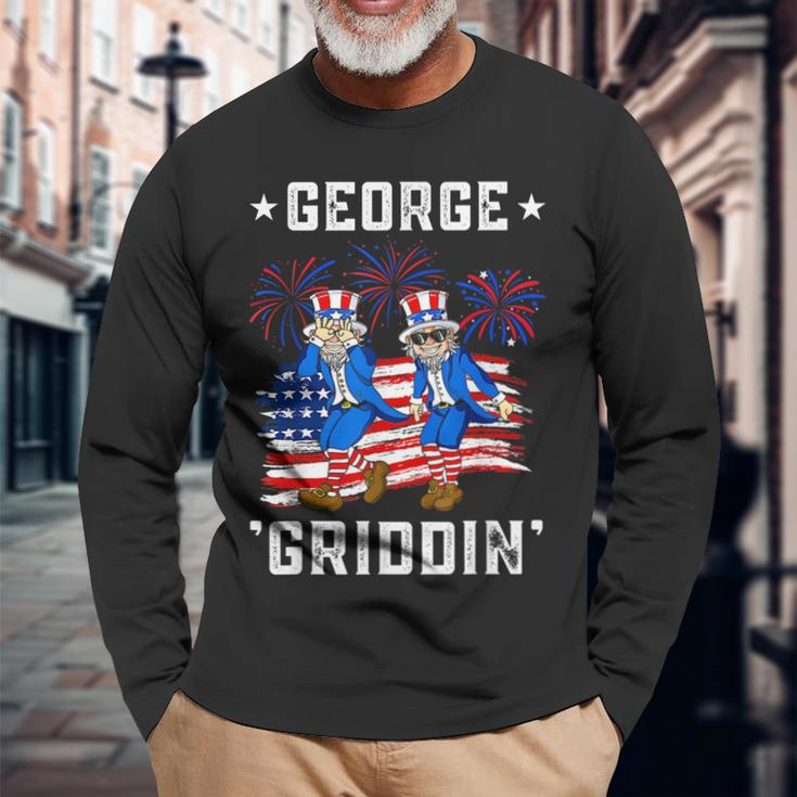 4Th Of July George Washington Griddy George Griddin Long Sleeve T-Shirt Gifts for Old Men