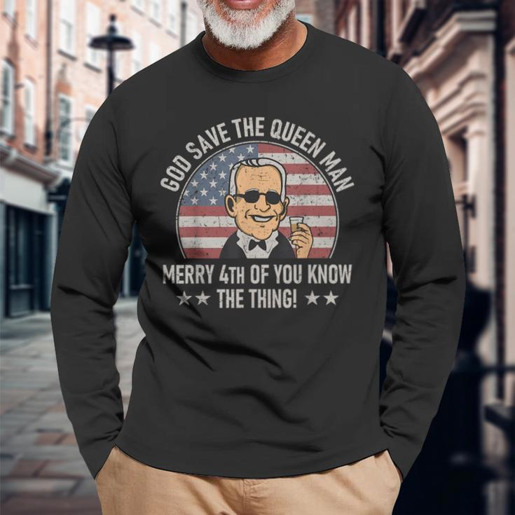 4Th Of July God Save The Queen Man Usa Joe Biden Meme Long Sleeve T-Shirt Gifts for Old Men