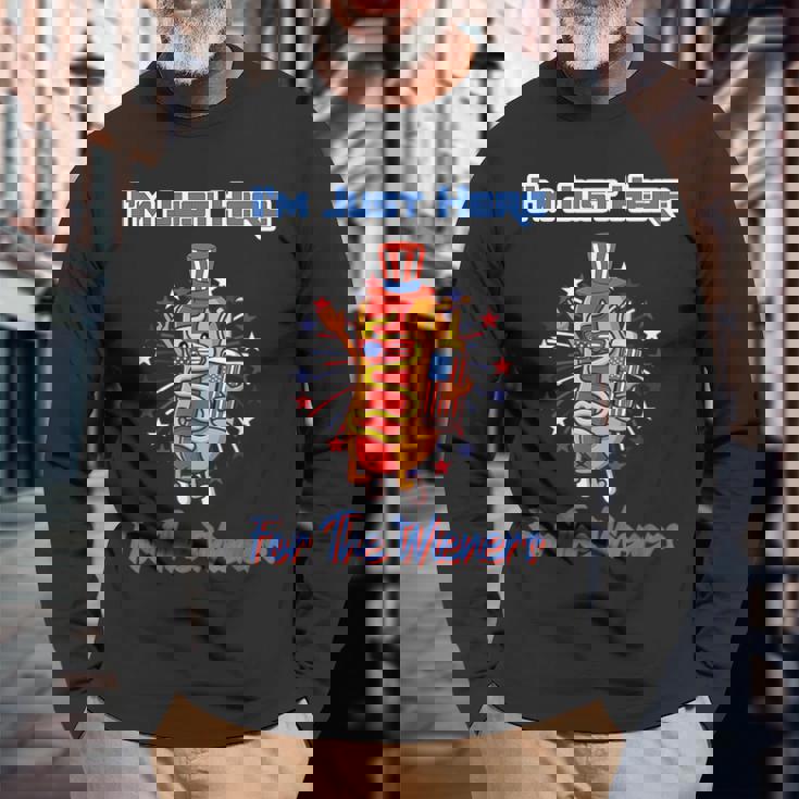 4Th Of July Im Just Here For The Wieners Hot Dogs Long Sleeve T-Shirt T-Shirt Gifts for Old Men