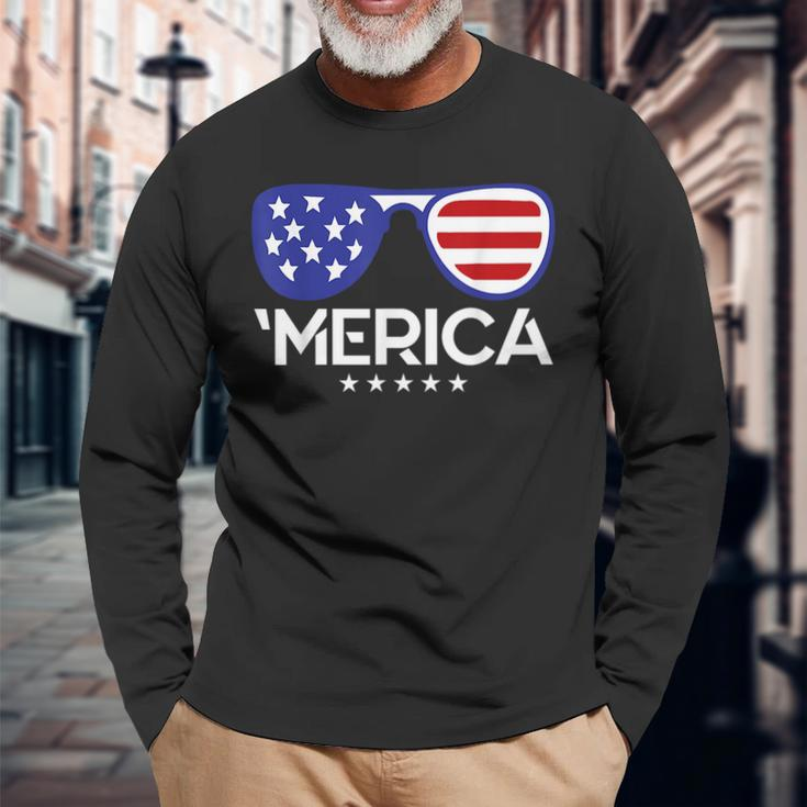 4Th Of July Merica Sunglasses Us American Flag Patriotic Patriotic Long Sleeve T-Shirt Gifts for Old Men