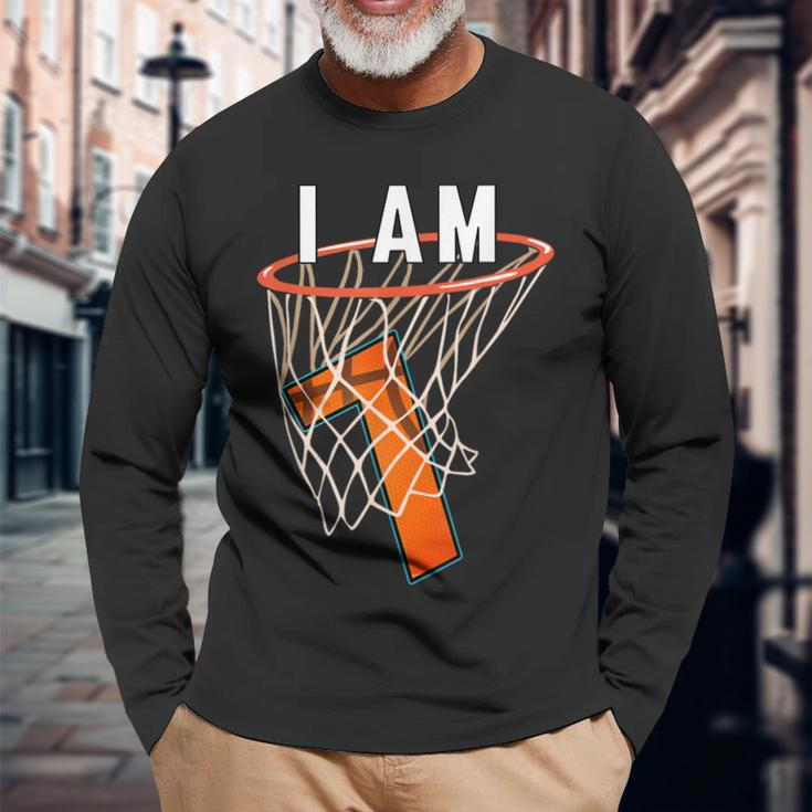 I Am 7 Basketball Themed 7Th Birthday Party Celebration Long Sleeve T-Shirt T-Shirt Gifts for Old Men