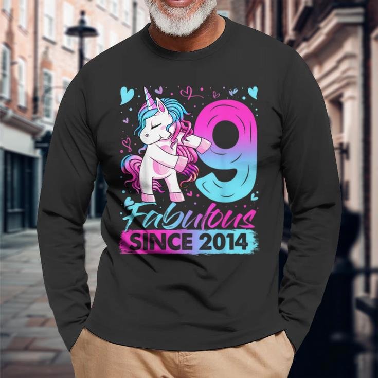 9 Years Old Flossing Unicorn 9Th Birthday Girl Party Long Sleeve T-Shirt Gifts for Old Men