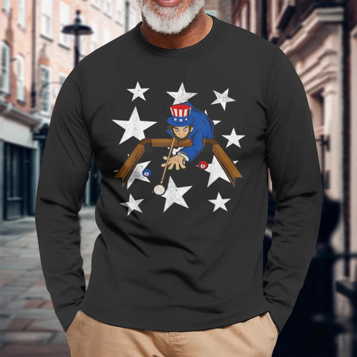Abraham Lincoln Playing Billiards 4Th Of July Poo Long Sleeve T-Shirt T-Shirt Gifts for Old Men