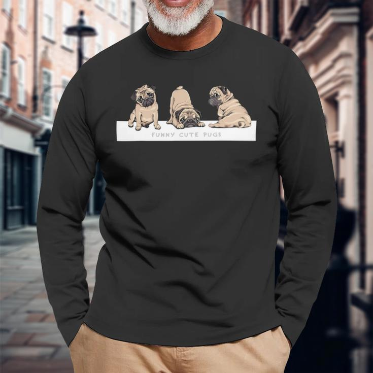Adorable Beige Pug Puppies On Pink Long Sleeve T-Shirt Gifts for Old Men