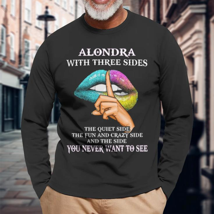 Alondra Name Alondra With Three Sides Long Sleeve T-Shirt Gifts for Old Men