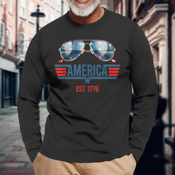 America Est 1776 Usa 4Th Of July Patriotic Sunglasses Long Sleeve T-Shirt T-Shirt Gifts for Old Men