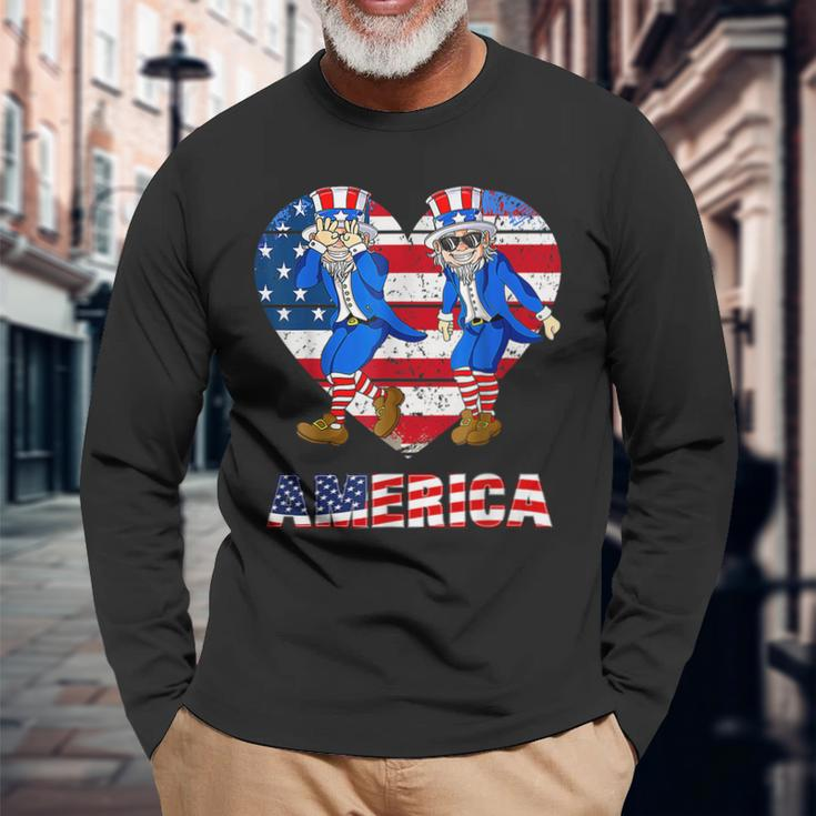 America Uncle Sam Griddy Dance 4Th Of July Long Sleeve T-Shirt Gifts for Old Men