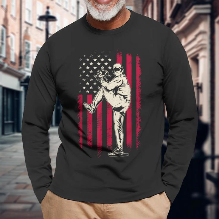American Flag Baseball Red White Blue 4Th Of July Boys Long Sleeve T-Shirt T-Shirt Gifts for Old Men