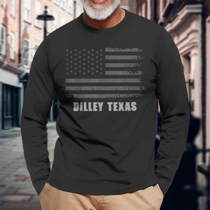 American Flag Dilley Texas Usa Patriotic Souvenir Long Sleeve T-Shirt Gifts for Old Men