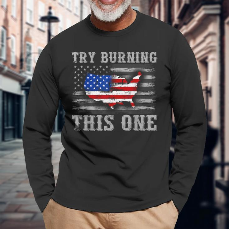 American Flag Try Burning This One Long Sleeve Gifts for Old Men