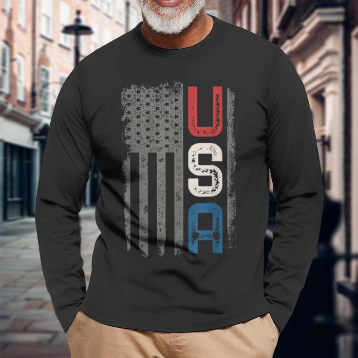 American Flag Vintage Usa Patriotic Distressed American Flag Long Sleeve T-Shirt T-Shirt Gifts for Old Men