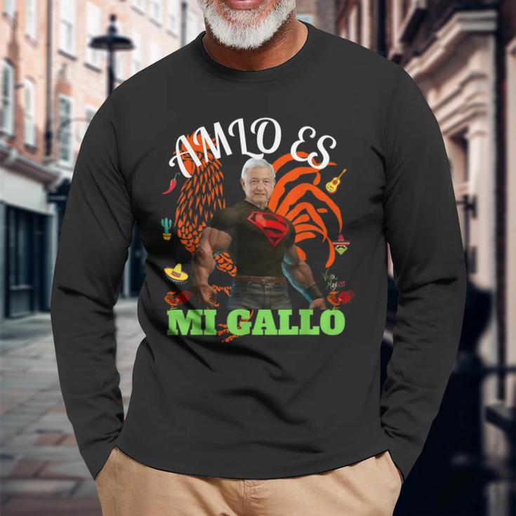 Amlo Es Mi Gallo Amlo El Mejor Presidente De Mexico Long Sleeve T-Shirt Gifts for Old Men