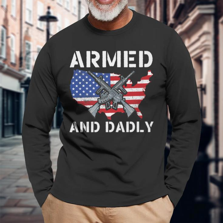 Armed And Dadly Fathers Day Pun Us Flag Deadly Dad Long Sleeve T-Shirt T-Shirt Gifts for Old Men
