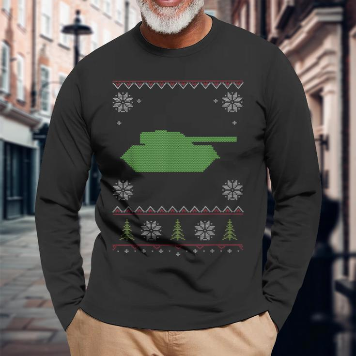 Army Tank Ugly Sweater Christmas Long Sleeve T-Shirt Gifts for Old Men