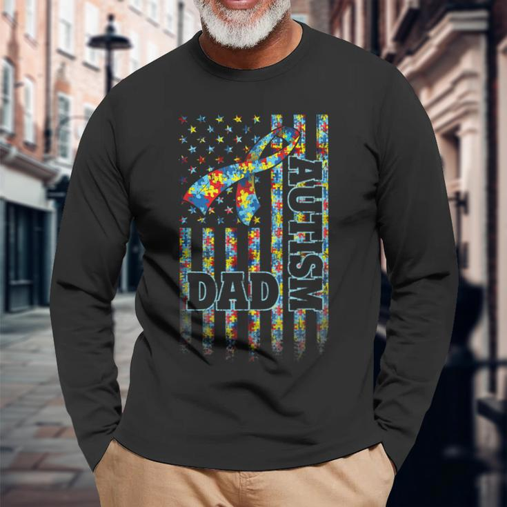 Autism Awareness Proud Autism Dad Vintage Us Flag Long Sleeve T-Shirt T-Shirt Gifts for Old Men