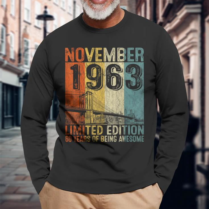 Awesome Since November 1963 Vintage 60Th Birthday Men Long Sleeve T-Shirt Gifts for Old Men