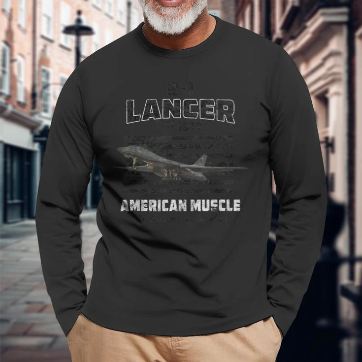 B-1 Lancer Bomber Airplane American Muscle Long Sleeve T-Shirt Gifts for Old Men
