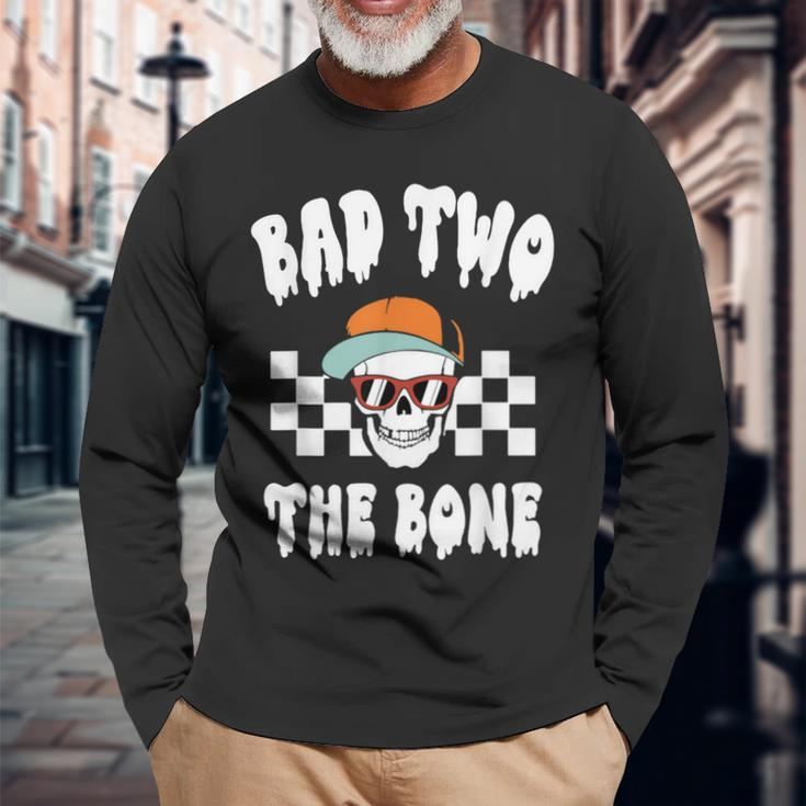 Bad Two The Bone 2Nd Birthday Halloween Skeleton Boy Long Sleeve T-Shirt Gifts for Old Men