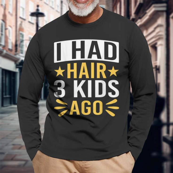 Bald Dad Father Of Three Triplets Husband Fathers Day Long Sleeve T-Shirt T-Shirt Gifts for Old Men