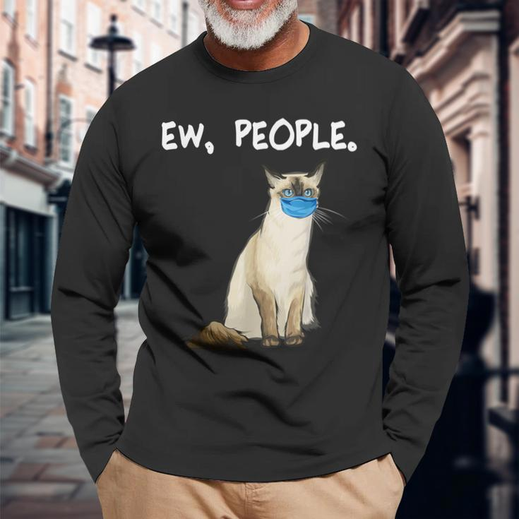Balinese-Javanese Ew People Cat Wearing Face Mask Long Sleeve T-Shirt Gifts for Old Men