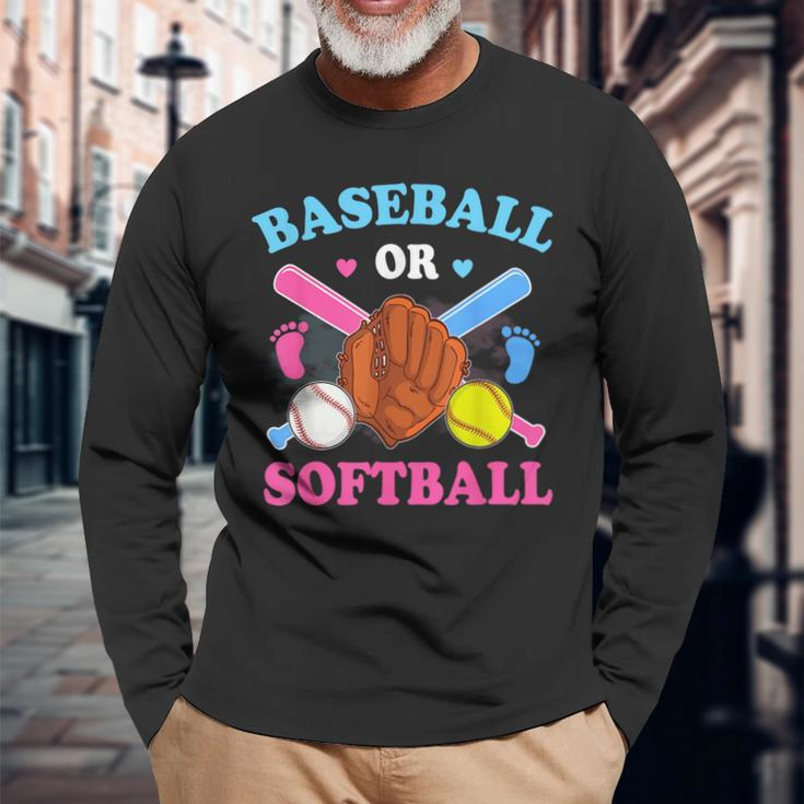 Baseball Or Softball Gender Reveal Baby Party Boy Girl Long Sleeve T-Shirt Gifts for Old Men