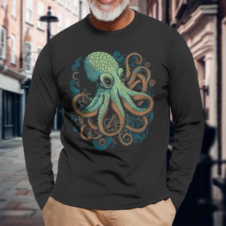 Beautiful Octopus Ocean Animal Lover Artistic Graphic Long Sleeve T-Shirt Gifts for Old Men