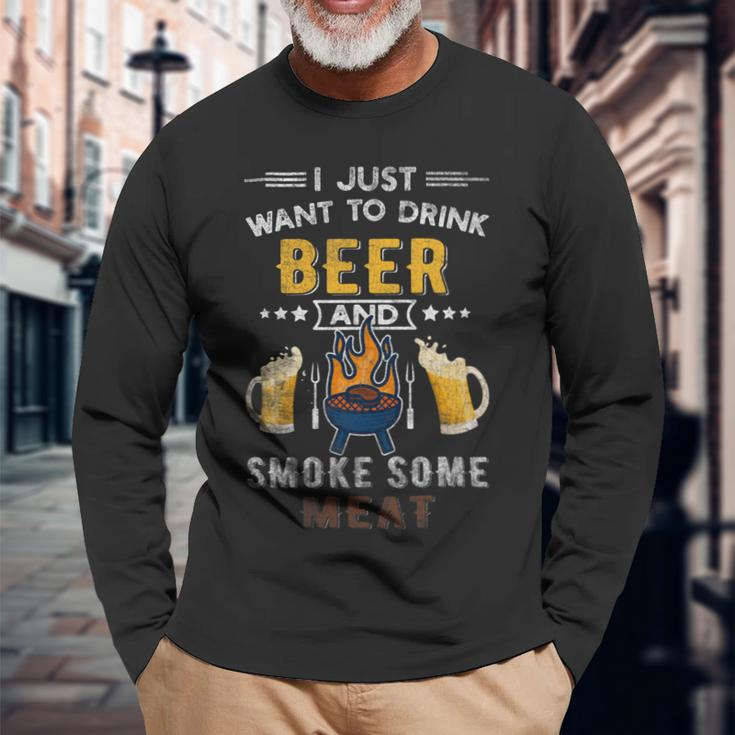Beer Bbq Chef Beer Smoked Meat Lover Summer Quote Grilling Long Sleeve T-Shirt Gifts for Old Men