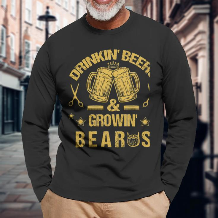 Beer Bearded Beer Drinker Drinking Beers Beard Lover Humor Long Sleeve T-Shirt Gifts for Old Men