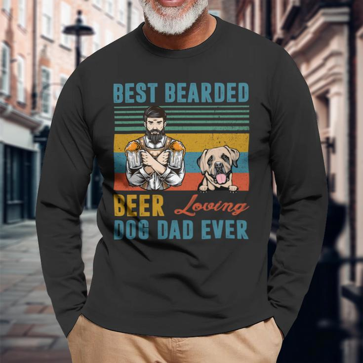 Beer Best Bearded Beer Loving Dog Dad English Mastiff Puppy Lover Long Sleeve T-Shirt Gifts for Old Men