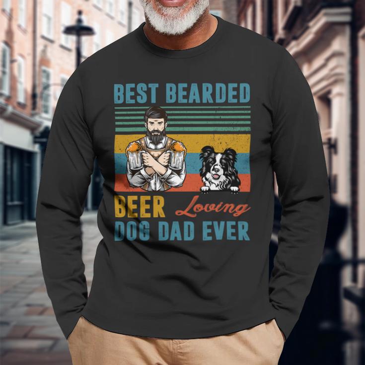 Beer Best Bearded Beer Loving Dog Dad Ever Border Collie Dog Love Long Sleeve T-Shirt Gifts for Old Men