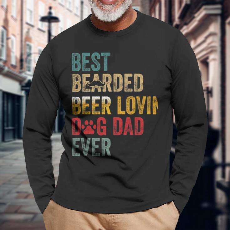 Beer Best Beards Beer Lovin Dog Dad Ever Father Papa Vintage Long Sleeve T-Shirt Gifts for Old Men