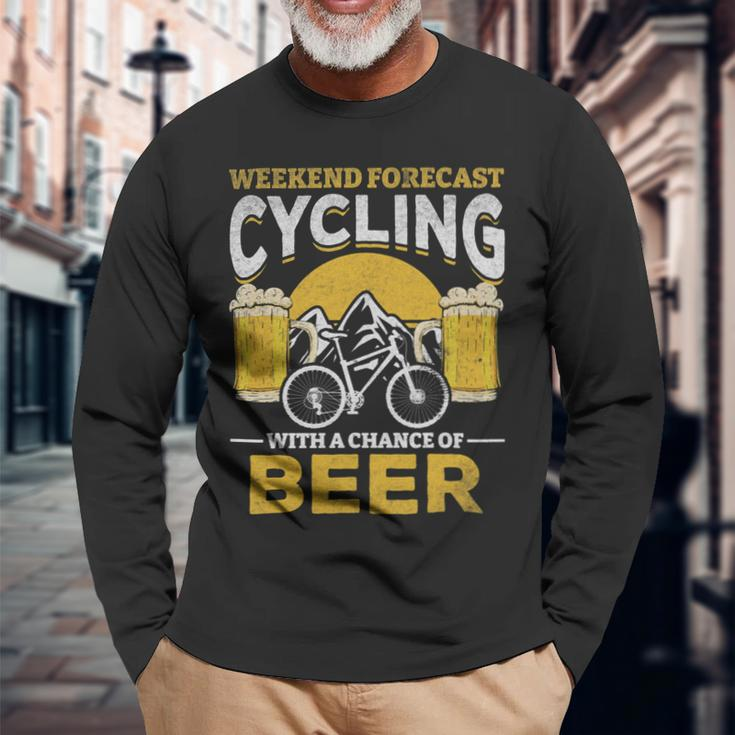 Beer Bicyclist Weekend Forecast Cycling With A Chance Of Beer Long Sleeve T-Shirt Gifts for Old Men