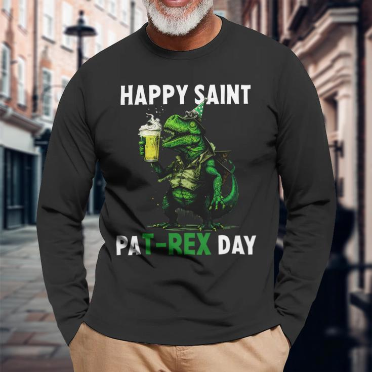 Beer Beer Dinosaur St Patricks Day Shirt Happy St Pat Trex Long Sleeve T-Shirt Gifts for Old Men