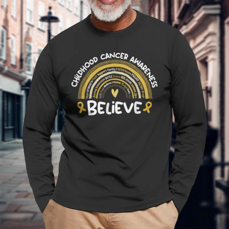 Believe Childhood Cancer Awareness Month Long Sleeve T-Shirt Gifts for Old Men