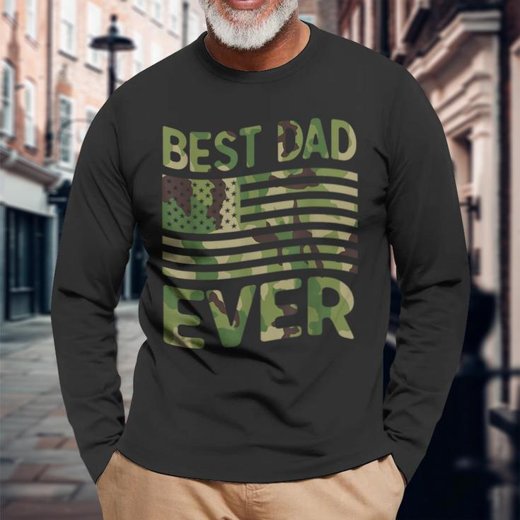 Best Dad Ever Fathers Day American Flag Military Camo Long Sleeve T-Shirt Gifts for Old Men
