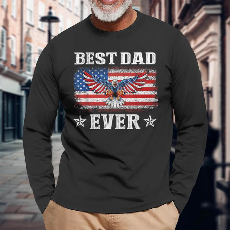 Best Dad Ever With Us American Flag Fathers Day Eagle Long Sleeve T-Shirt Gifts for Old Men