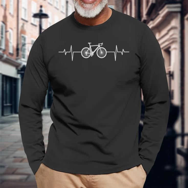 Bicycle Heartbeat Cycling Bicycle Cool Biker Long Sleeve T-Shirt Gifts for Old Men