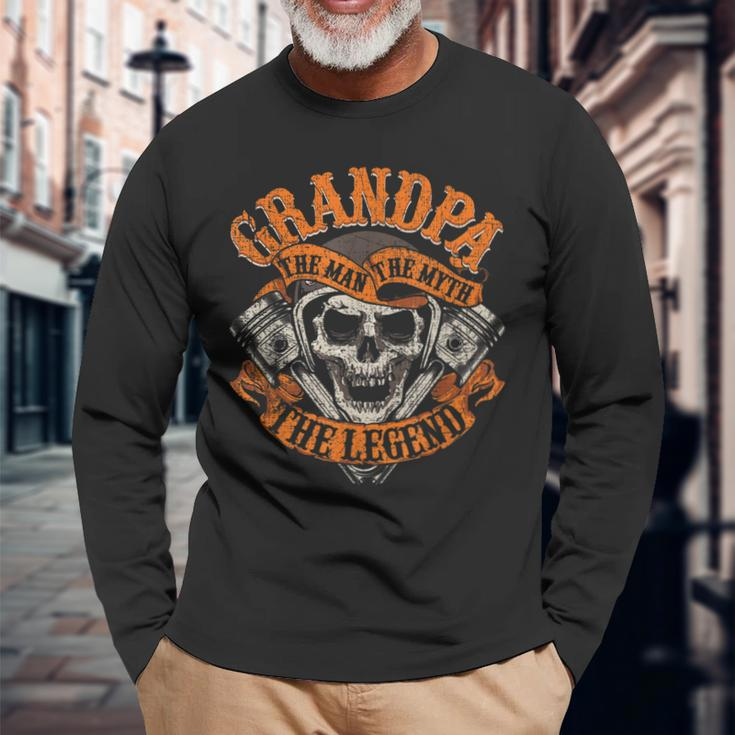 Biker Grandpa Man Myth Legend Fathers Day Grunge Motorcycle Long Sleeve T-Shirt T-Shirt Gifts for Old Men