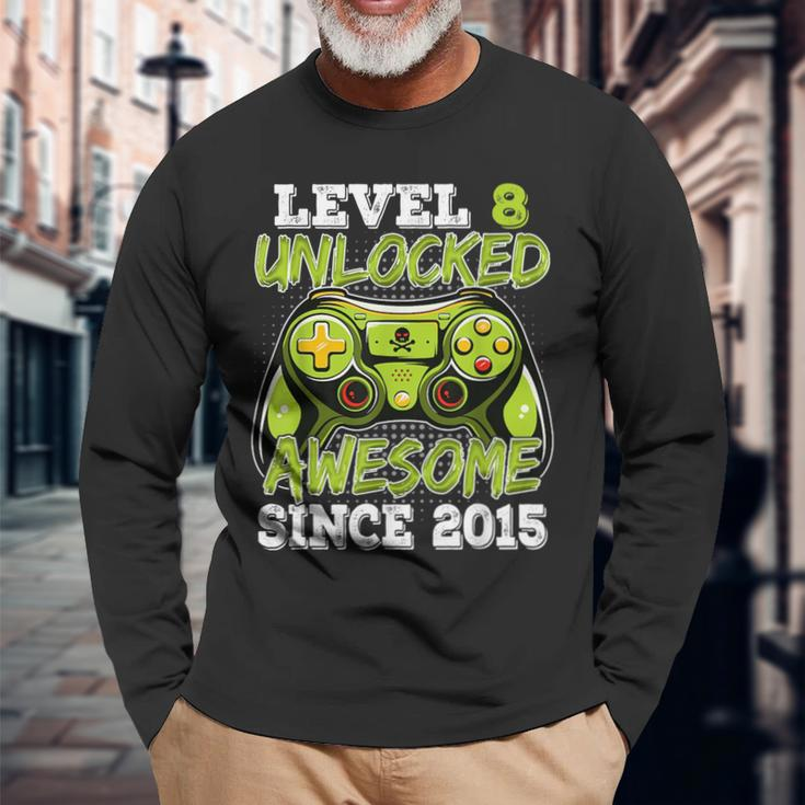 Birthday Boy Video Game Level 8 Unlocked Awesome Since 2015 Long Sleeve T-Shirt T-Shirt Gifts for Old Men