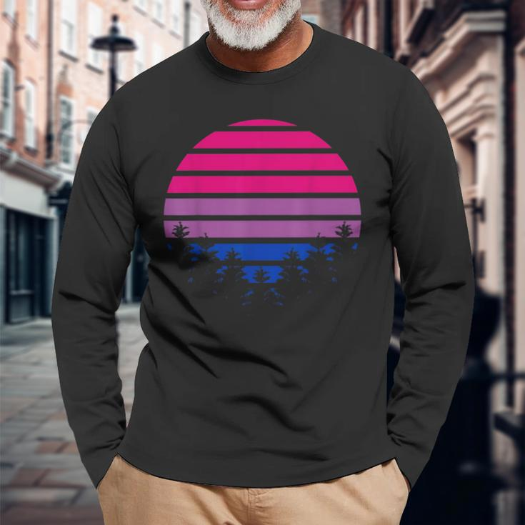 Bisexual Flag Retro Sunset Lgbt Bi Pride Long Sleeve T-Shirt T-Shirt Gifts for Old Men