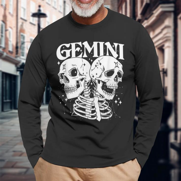 Blackcraft Zodiac Signs Gemini Skull Magical Witch Earth Long Sleeve T-Shirt T-Shirt Gifts for Old Men