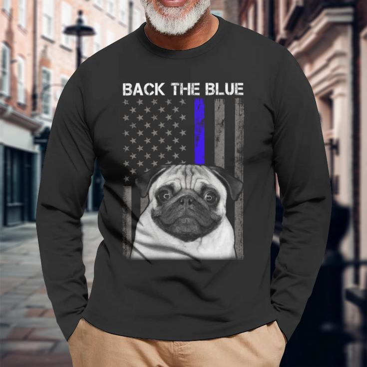 Back The Blue Thin Blue Line Us Flag Pug Do Long Sleeve T-Shirt Gifts for Old Men