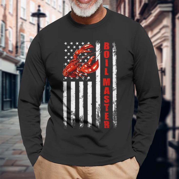 Boil Master Crawfish American Flag Crawdaddy Crayfish Long Sleeve T-Shirt Gifts for Old Men
